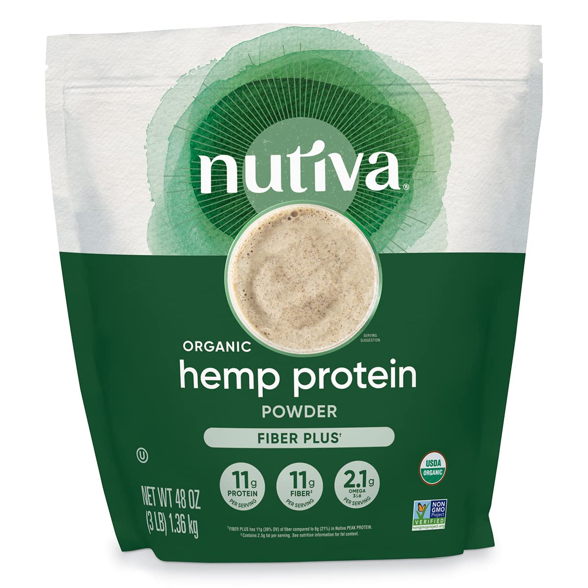 Proteína de cáñamo orgánica Nutiva con alto contenido de fibra, 3 libras
