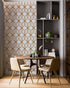 Papel tapiz autoadhesivo con líneas de bronce hexagonales en 3D y formas geométricas modernas | Mural de pared extraíble n.° 6213