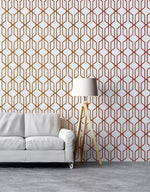 Papel tapiz autoadhesivo con líneas de bronce hexagonales en 3D y formas geométricas modernas | Mural de pared extraíble n.° 6213