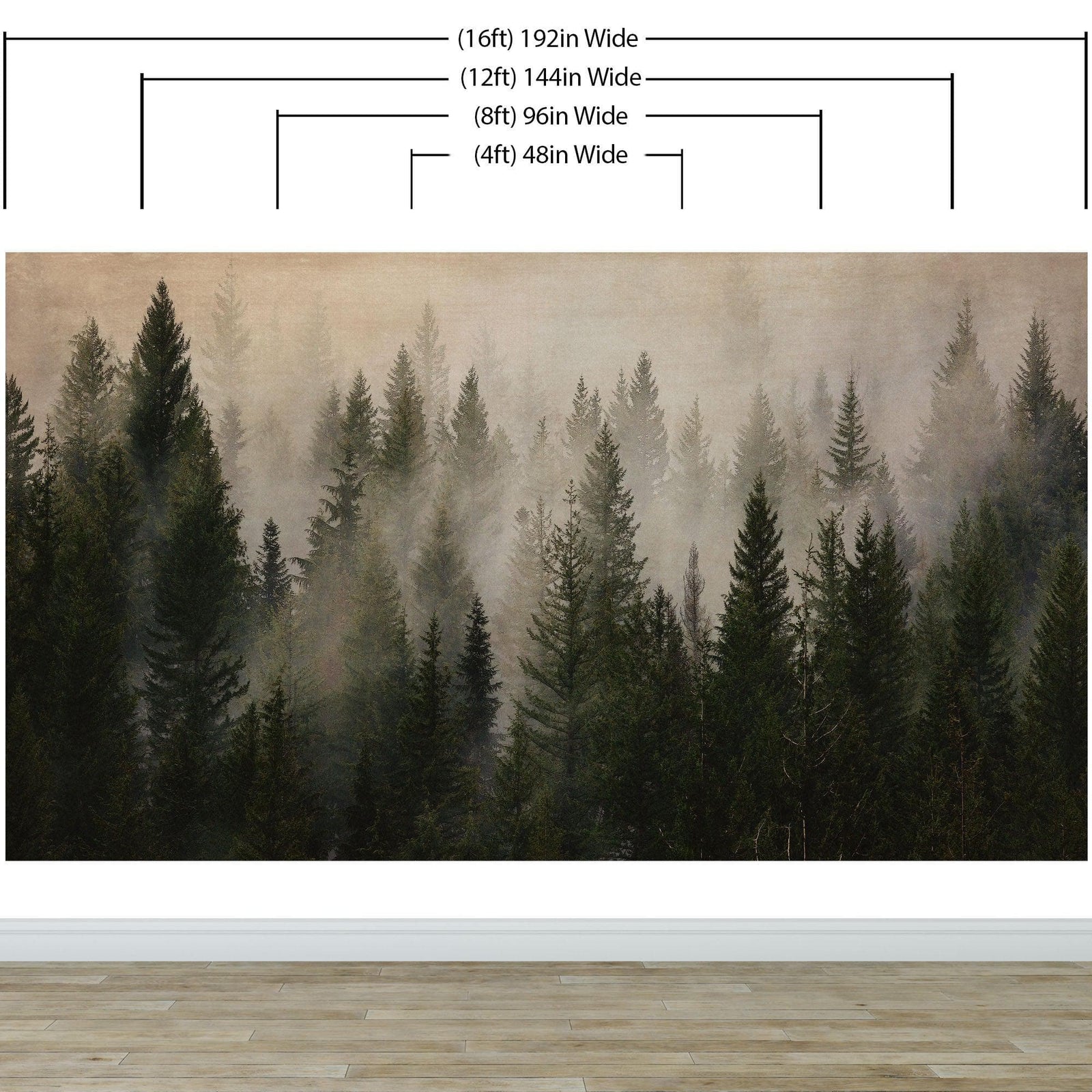 Papel tapiz con paisaje de bosque de pinos brumoso. Mural de pared autoadhesivo para decoración de pared de habitación infantil. N.º 6237