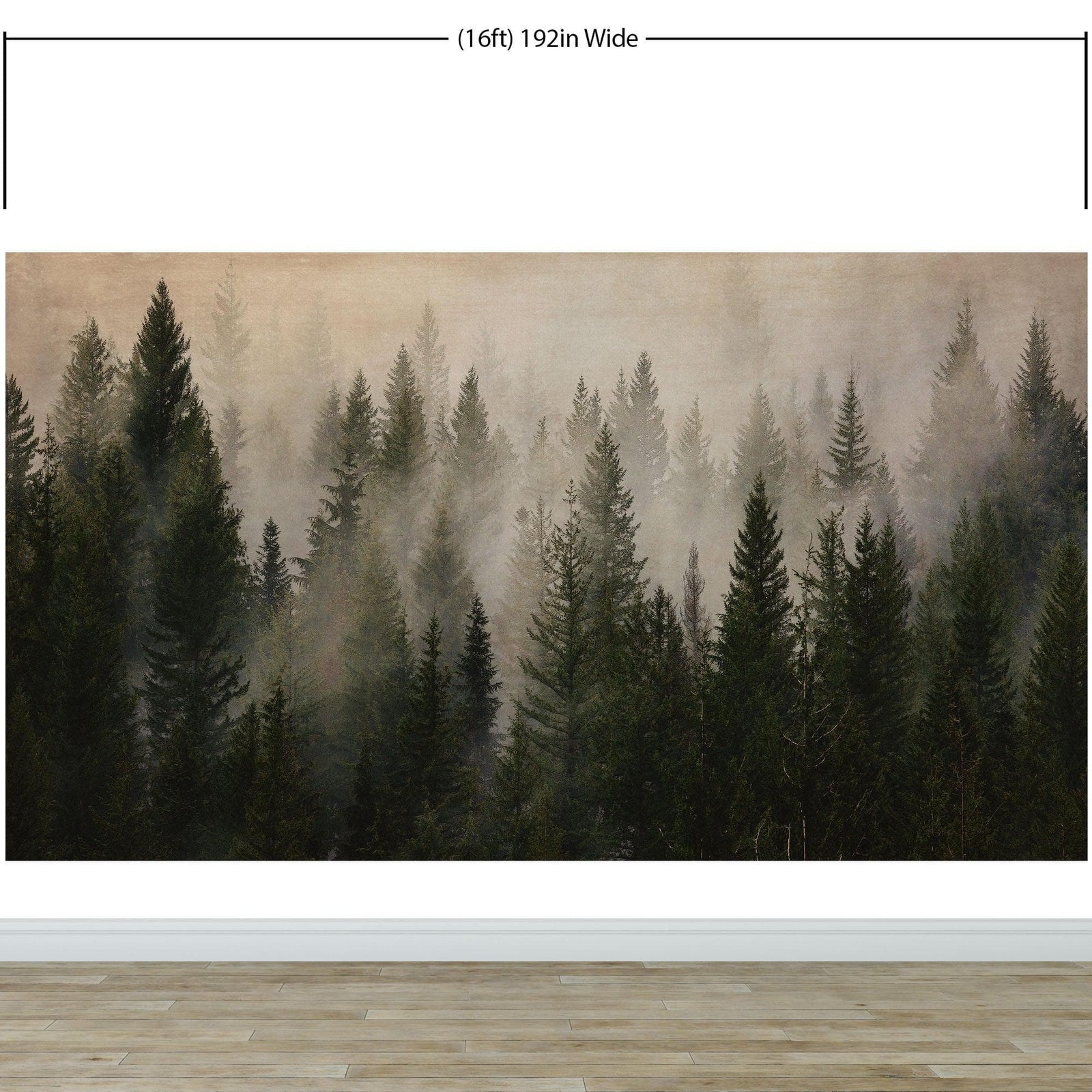 Papel tapiz con paisaje de bosque de pinos brumoso. Mural de pared autoadhesivo para decoración de pared de habitación infantil. N.º 6237