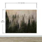 Papel tapiz con paisaje de bosque de pinos brumoso. Mural de pared autoadhesivo para decoración de pared de habitación infantil. N.º 6237