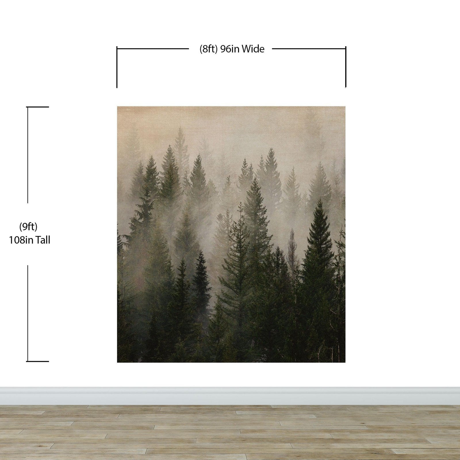 Papel tapiz con paisaje de bosque de pinos brumoso. Mural de pared autoadhesivo para decoración de pared de habitación infantil. N.º 6237