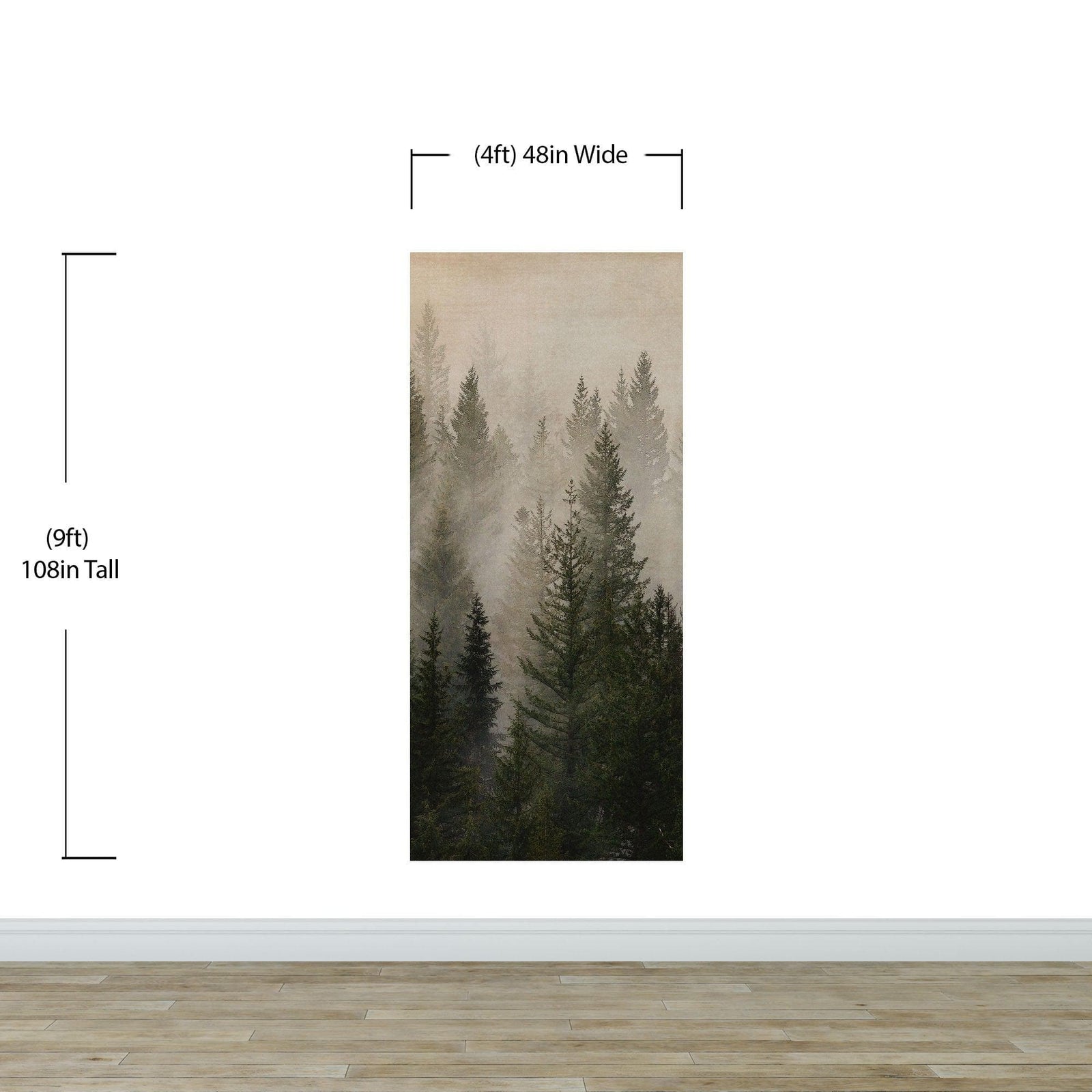 Papel tapiz con paisaje de bosque de pinos brumoso. Mural de pared autoadhesivo para decoración de pared de habitación infantil. N.º 6237