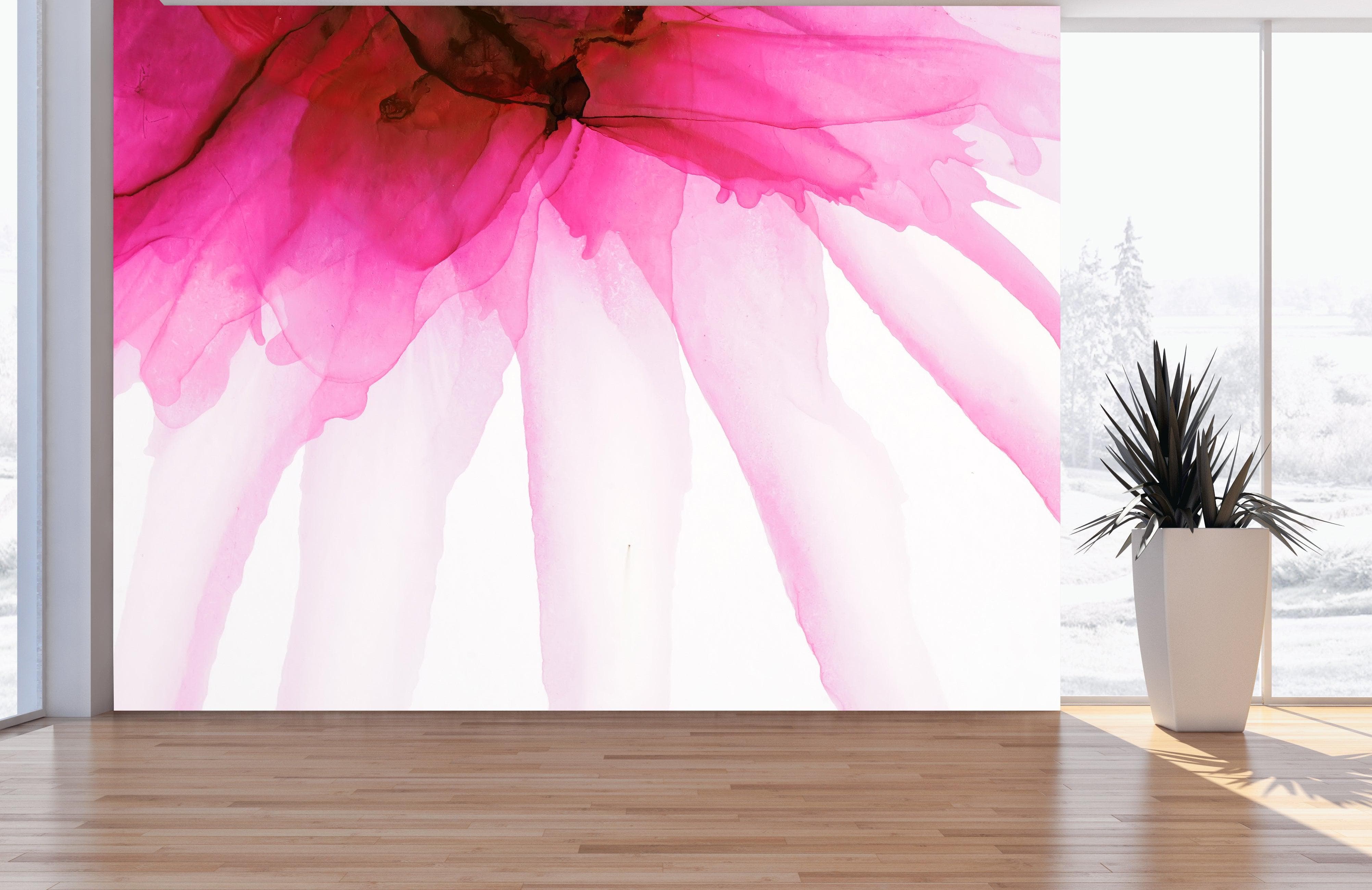 Diseño abstracto con tinta de alcohol y acuarela de flores rosas. Mural de pared autoadhesivo. N.º 6252