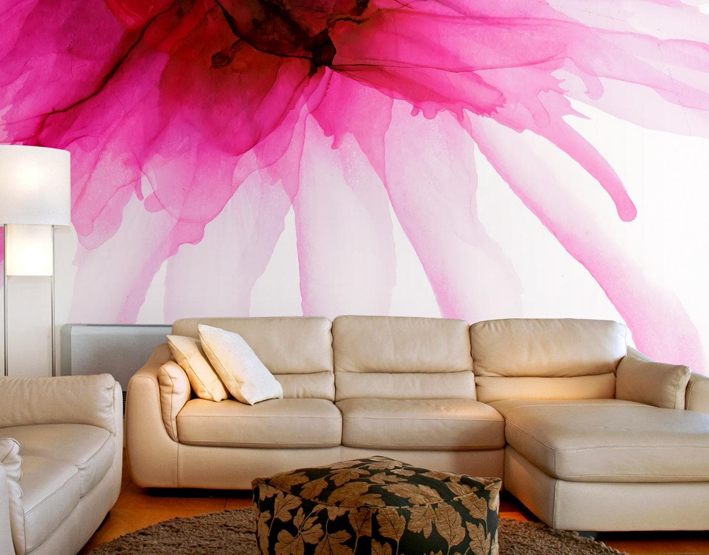Diseño abstracto con tinta de alcohol y acuarela de flores rosas. Mural de pared autoadhesivo. N.º 6252