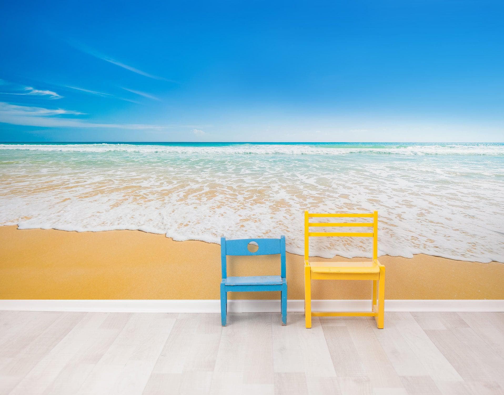 Bright Afternoon Blue Skies Ocean Beach Wave Wall Mural. #6272