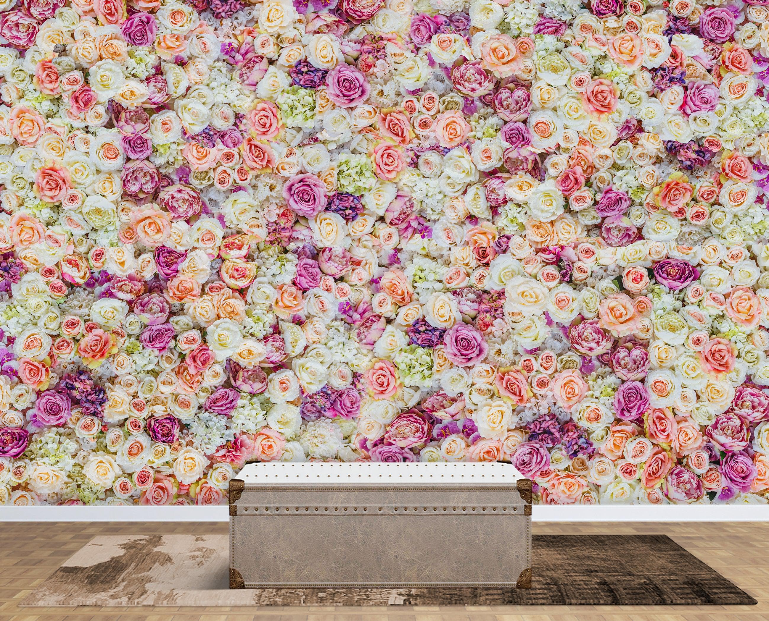 Mural de pared autoadhesivo con diseño de peonías. Fondo de boda. N.º 6277