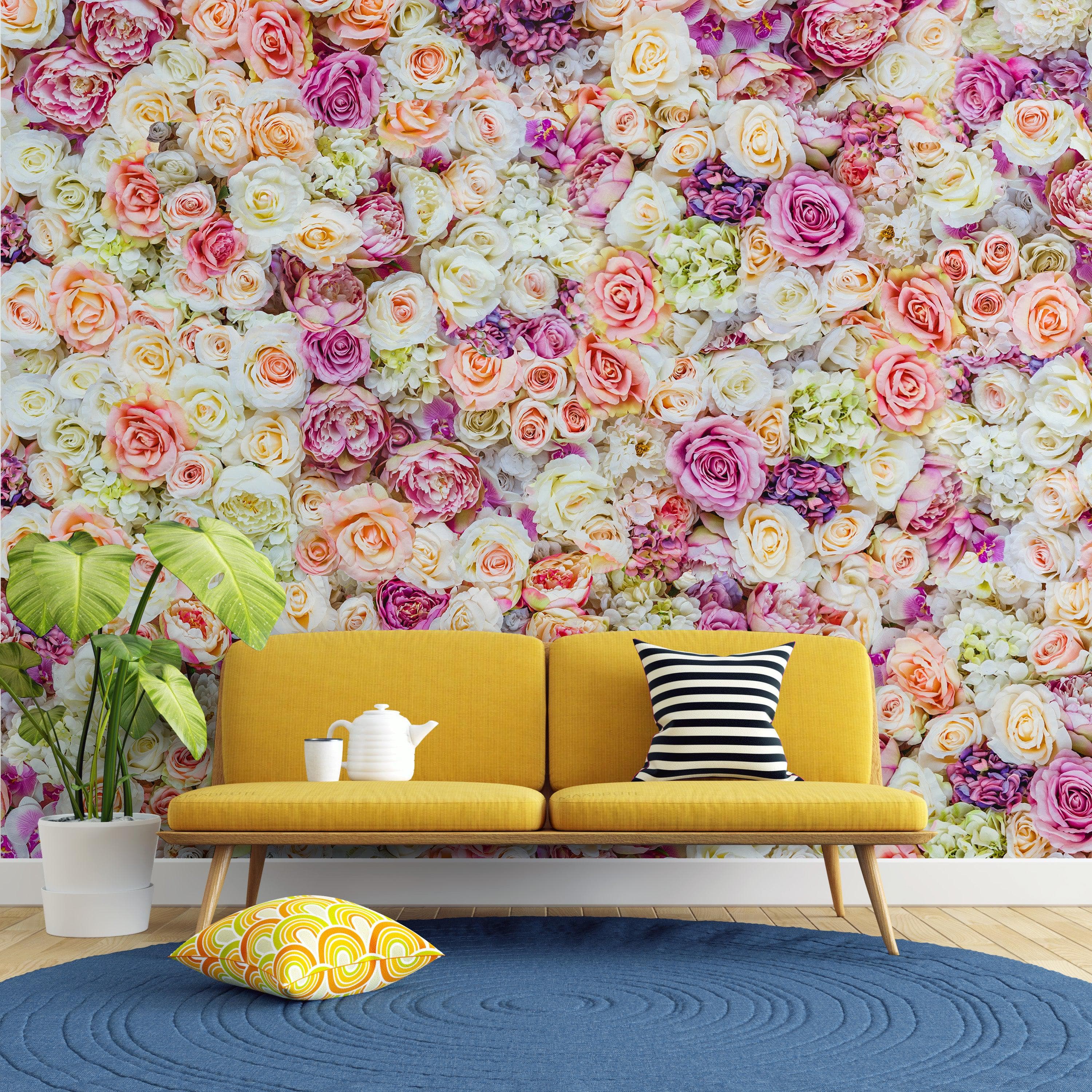 Mural de pared autoadhesivo con diseño de peonías. Fondo de boda. N.º 6277