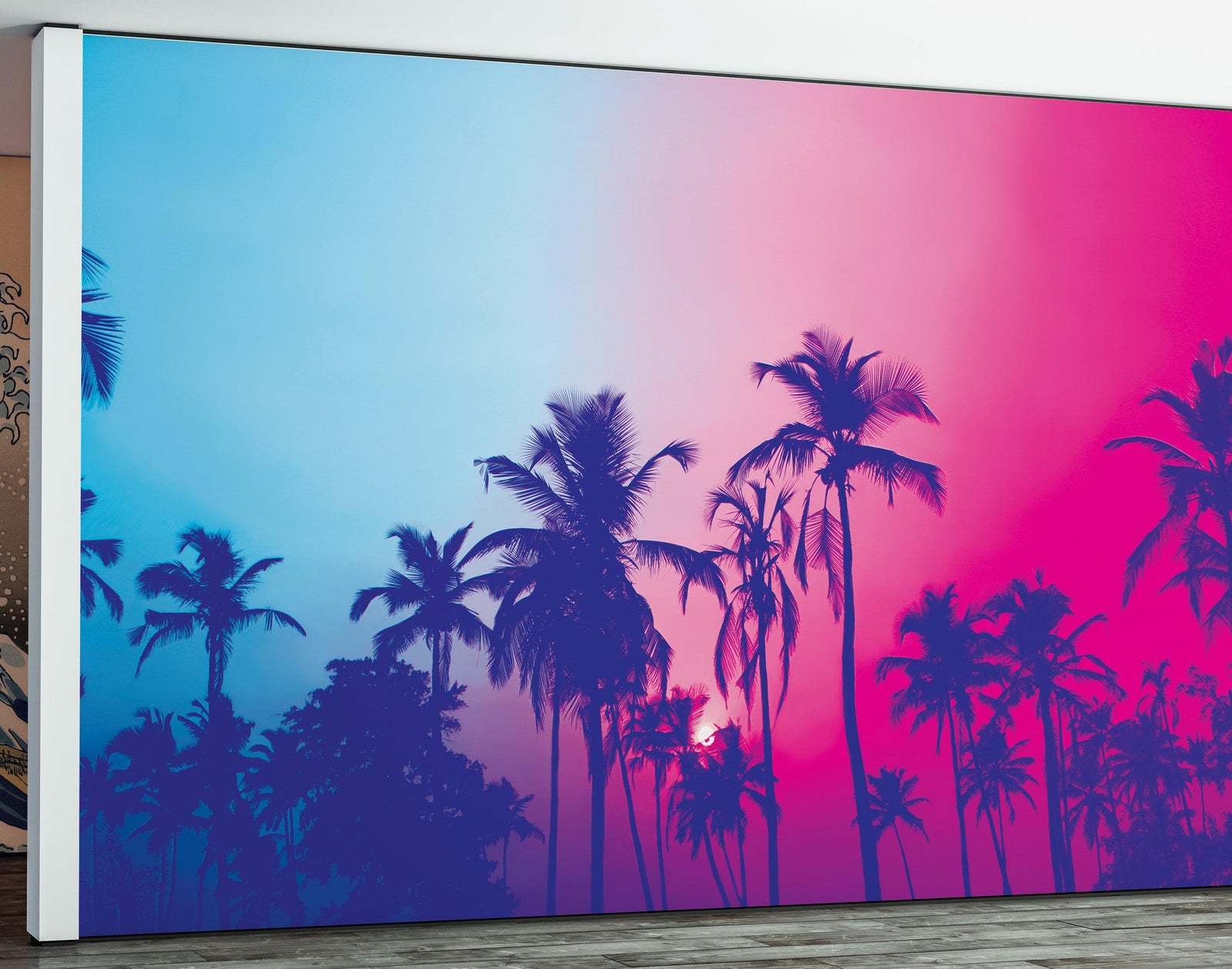 Mural de pared Miami Tropical Palm Tree Vice Color. Colores vivos Miami Vice Blue y Fucsia. #6281