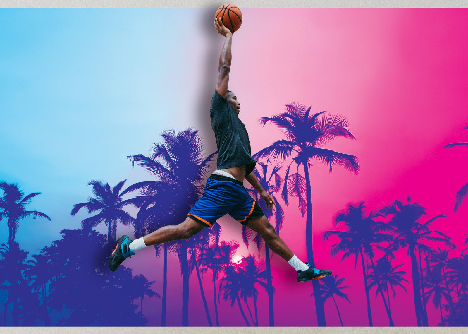 Mural de pared Miami Tropical Palm Tree Vice Color. Colores vivos Miami Vice Blue y Fucsia. #6281