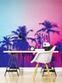 Mural de pared Miami Tropical Palm Tree Vice Color. Colores vivos Miami Vice Blue y Fucsia. #6281