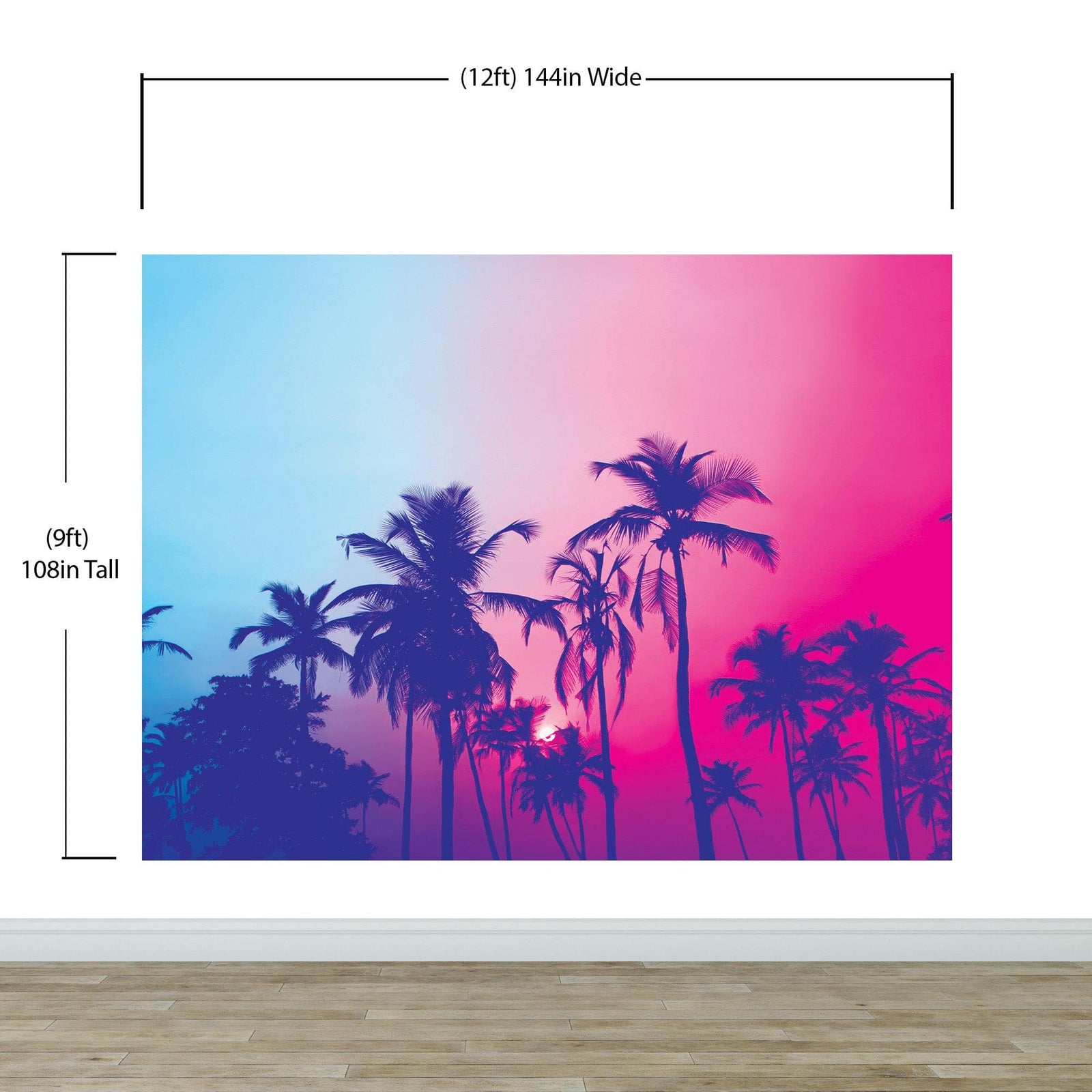 Mural de pared Miami Tropical Palm Tree Vice Color. Colores vivos Miami Vice Blue y Fucsia. #6281