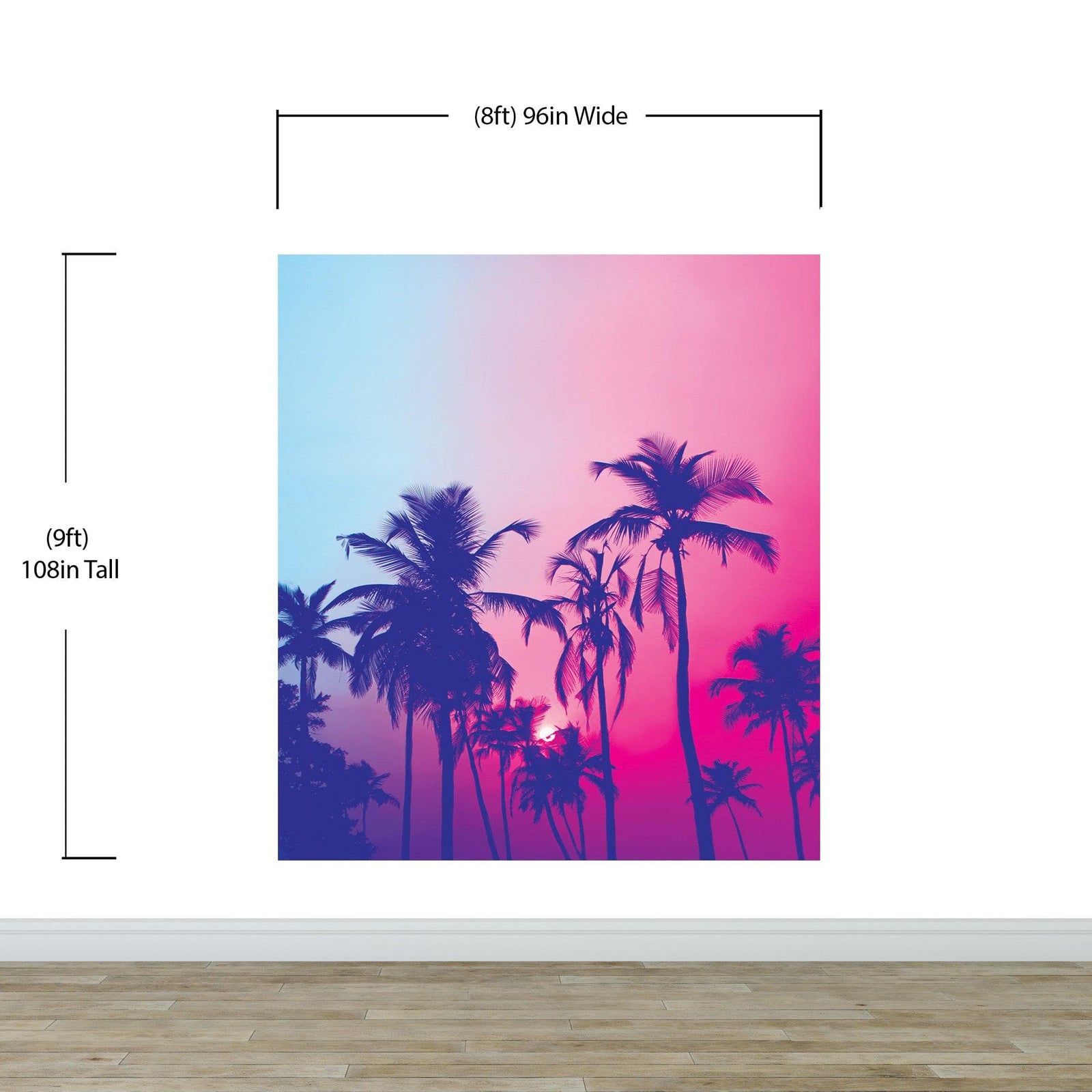 Mural de pared Miami Tropical Palm Tree Vice Color. Colores vivos Miami Vice Blue y Fucsia. #6281