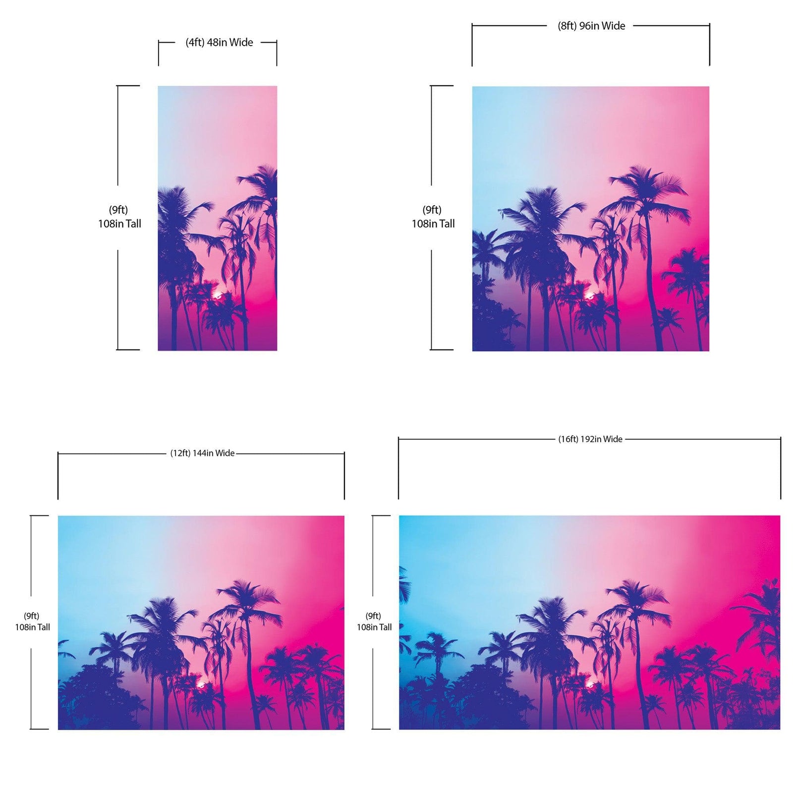 Mural de pared Miami Tropical Palm Tree Vice Color. Colores vivos Miami Vice Blue y Fucsia. #6281