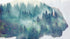 Mural de pared con paisaje natural, vista de bosque de montaña brumoso con superposición de bisontes y búfalos, n.° 6282.