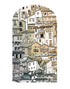 Calcomanía de pared para puerta con arco. Calcomanía de pared con arco de un pequeño pueblo con encanto europeo. Gráfico extraíble. #6293