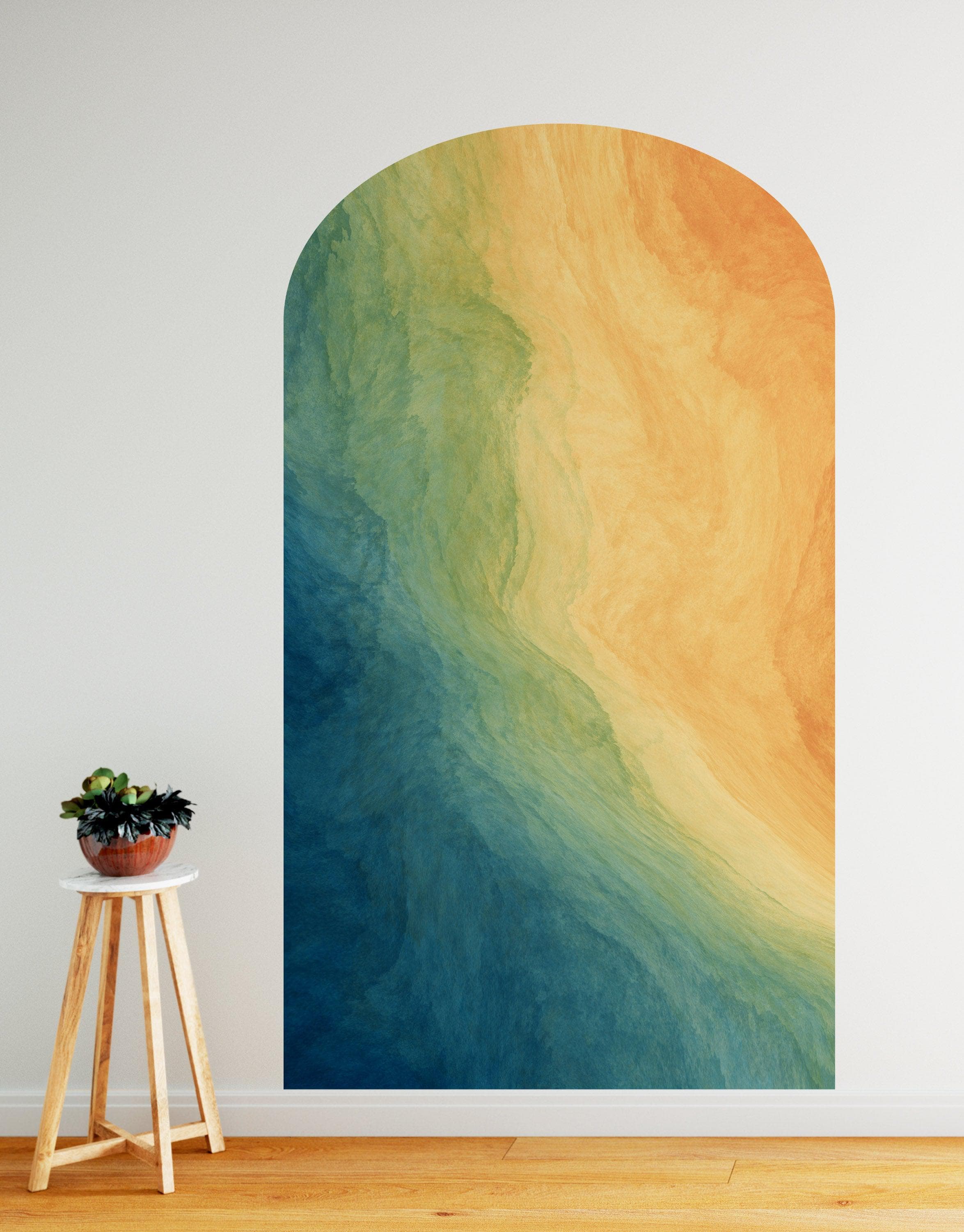 Calcomanía de pared con arco. Calcomanía de pared de arco de acuarela líquida colorida. Gráfico removible. #6294