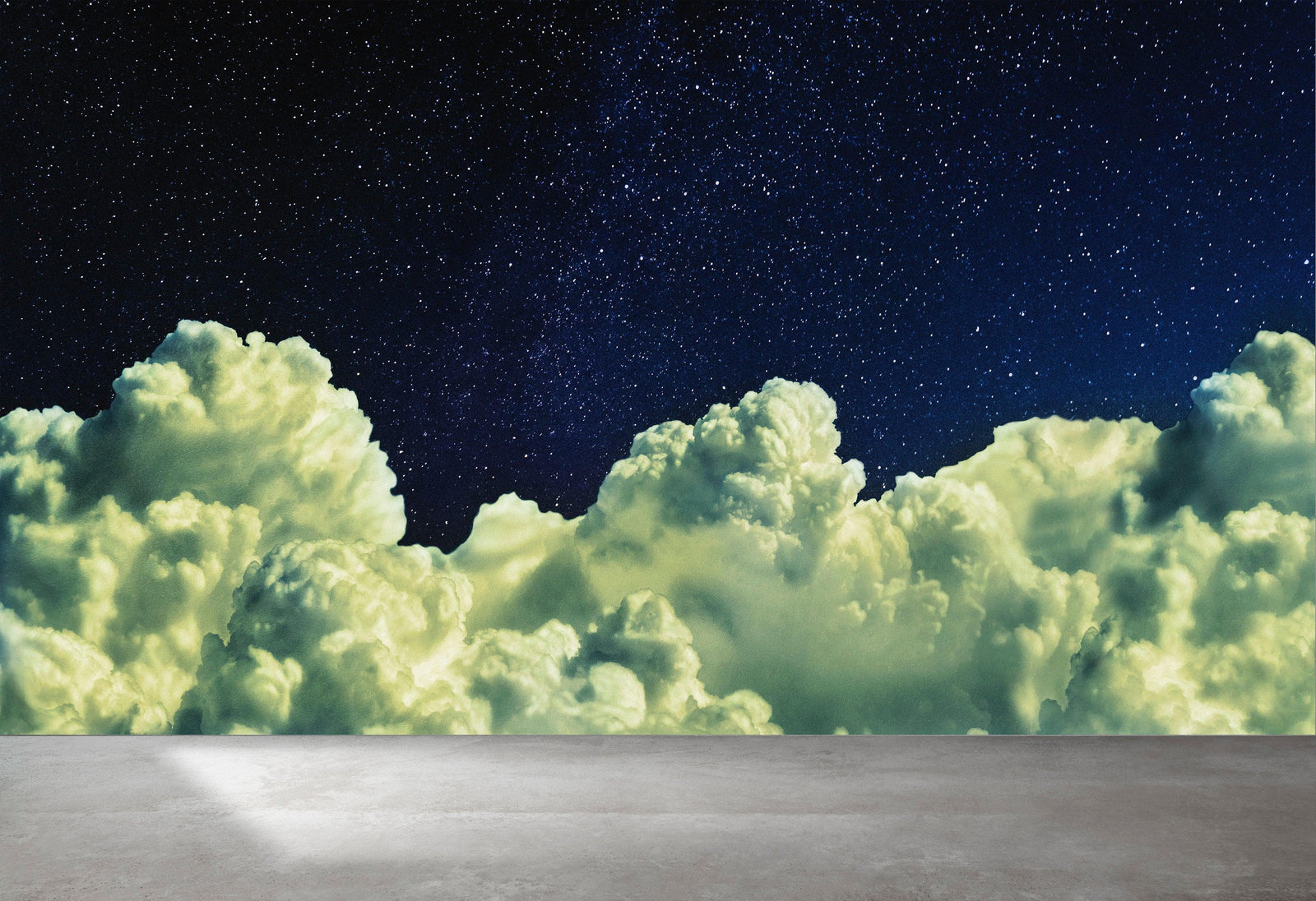Mural de pared con una noche nublada de ensueño entre las estrellas. Cielo nocturno abstracto, estrellas y nubes. Papel tapiz autoadhesivo. N.º 6300