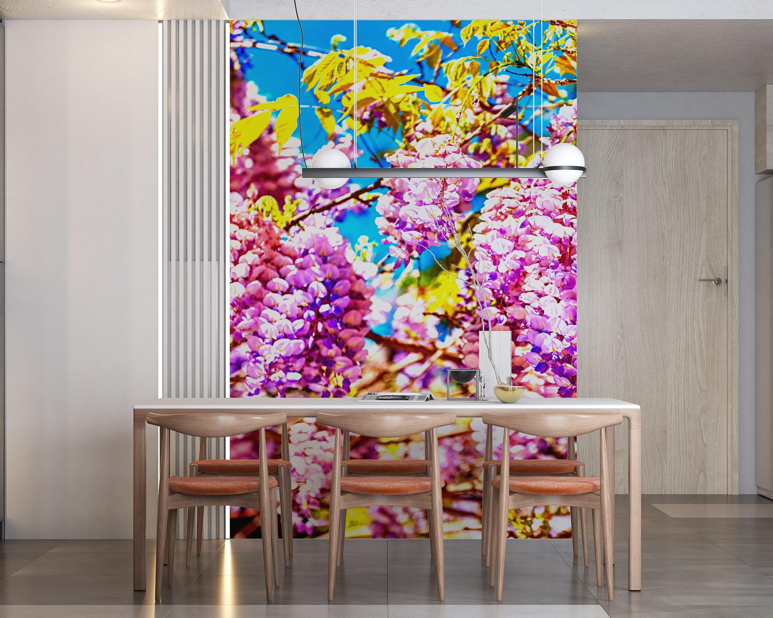 Mural de pared con flores de glicina de color morado. Papel pintado autoadhesivo. N.º 6307
