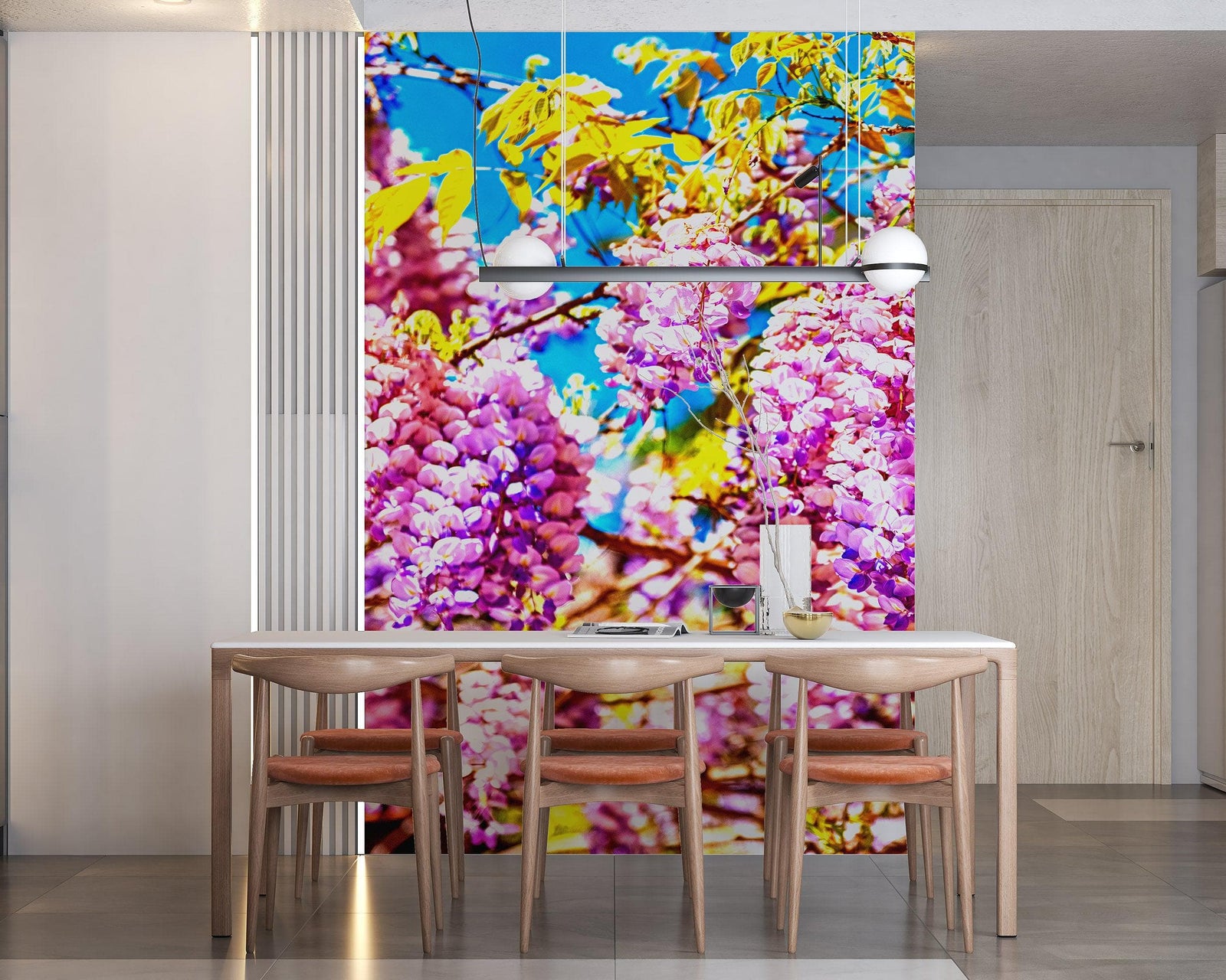 Mural de pared con flores de glicina de color morado. Papel pintado autoadhesivo. N.º 6307