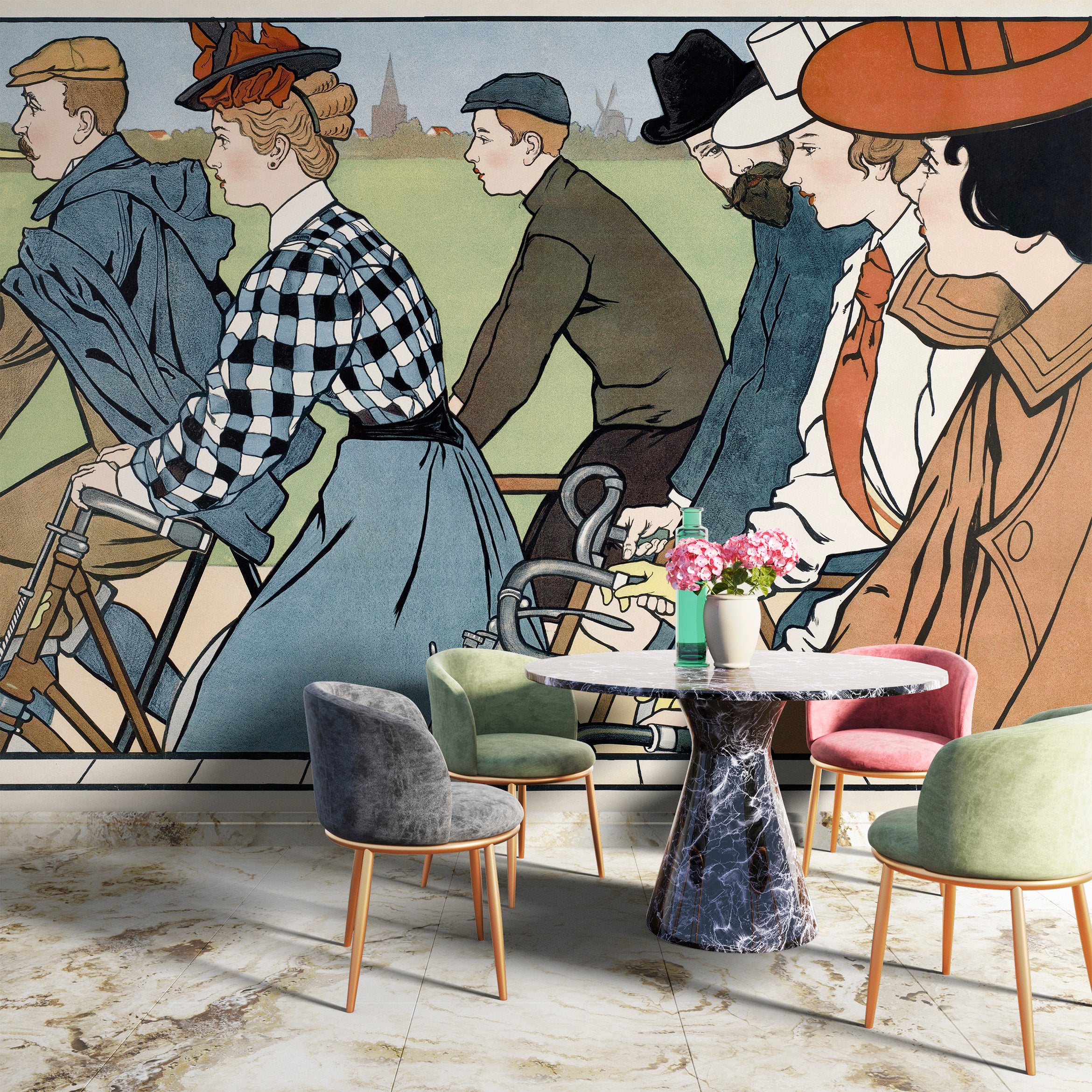 Vintage Hamers Rijwielen Bicycle Artwork Wall Mural. By Johann Georg Can Caspel. Peel and Stick Wallpaper. #6310