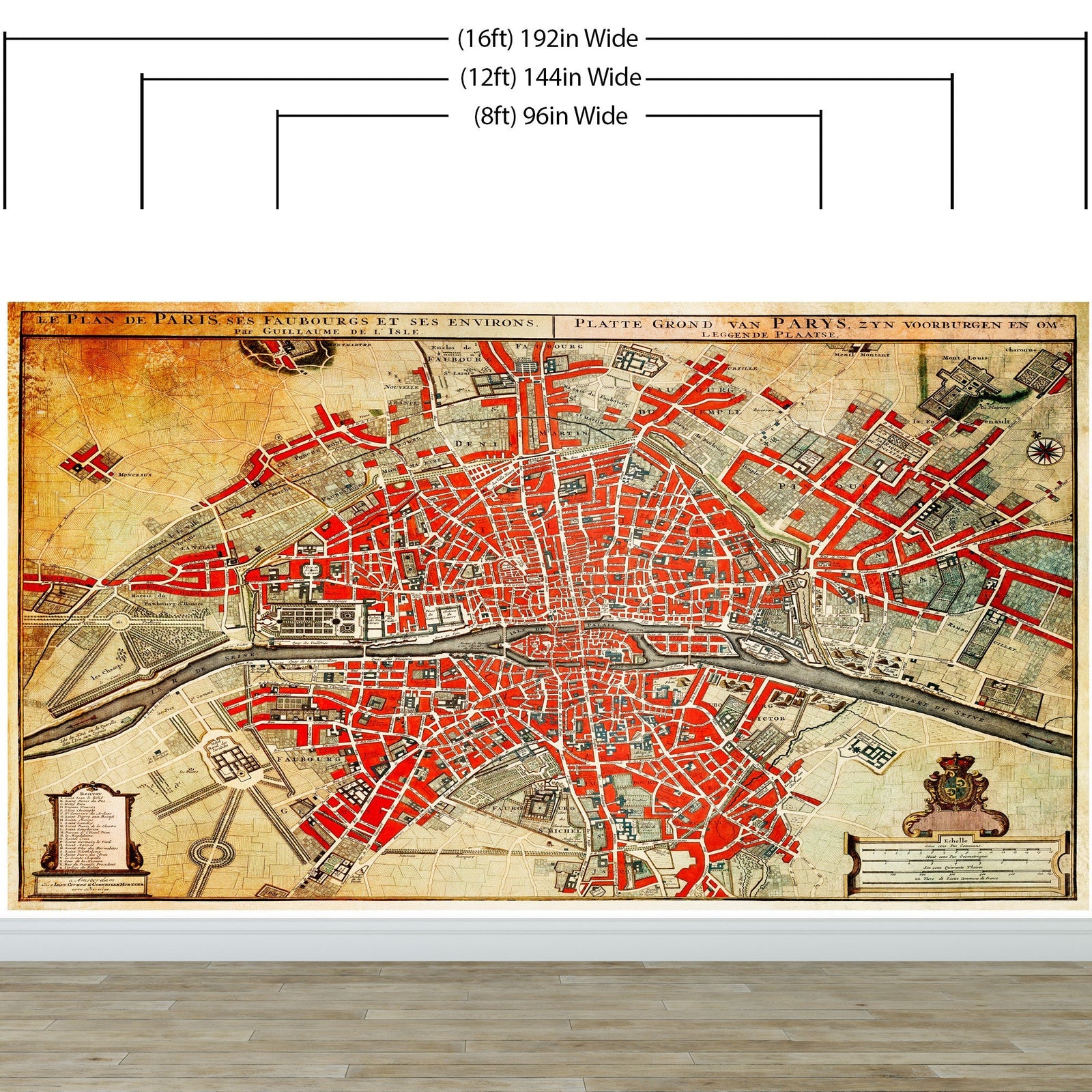 Fotomural vintage con mapa de París. Plattegrond van Parijs (ca. 1721-1774) de Guillaume Delisle. #6312