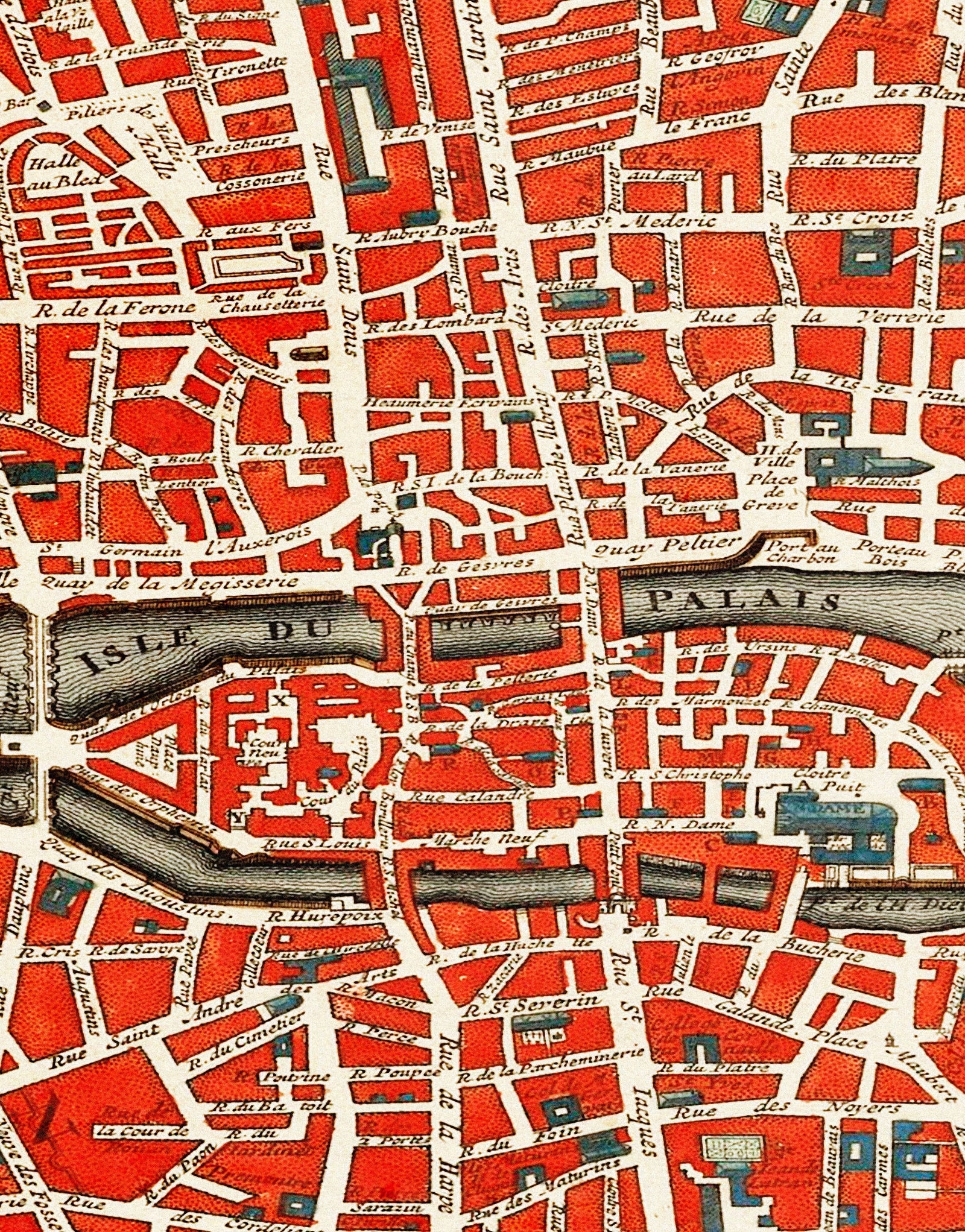Fotomural vintage con mapa de París. Plattegrond van Parijs (ca. 1721-1774) de Guillaume Delisle. #6312