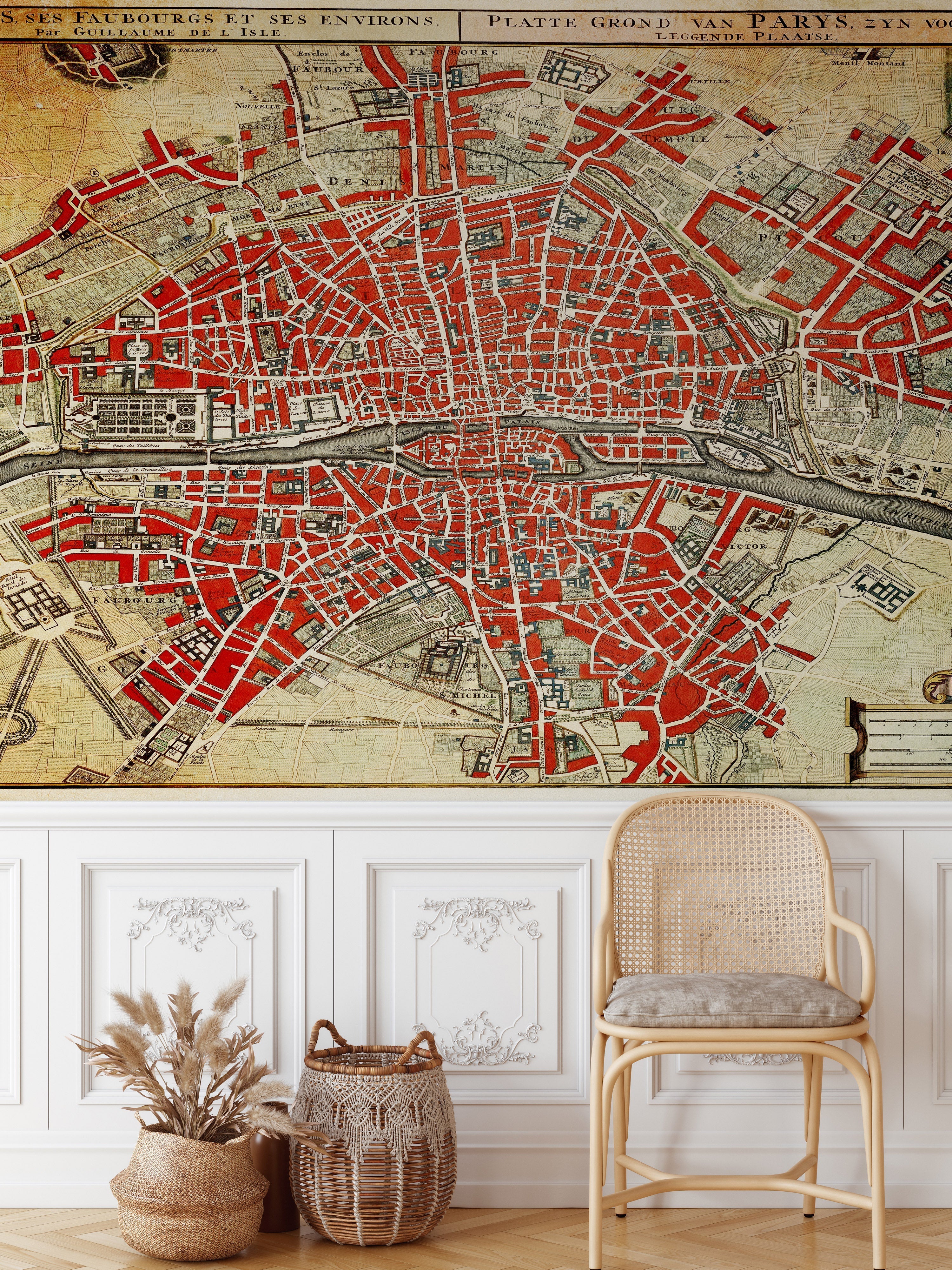 Fotomural vintage con mapa de París. Plattegrond van Parijs (ca. 1721-1774) de Guillaume Delisle. #6312