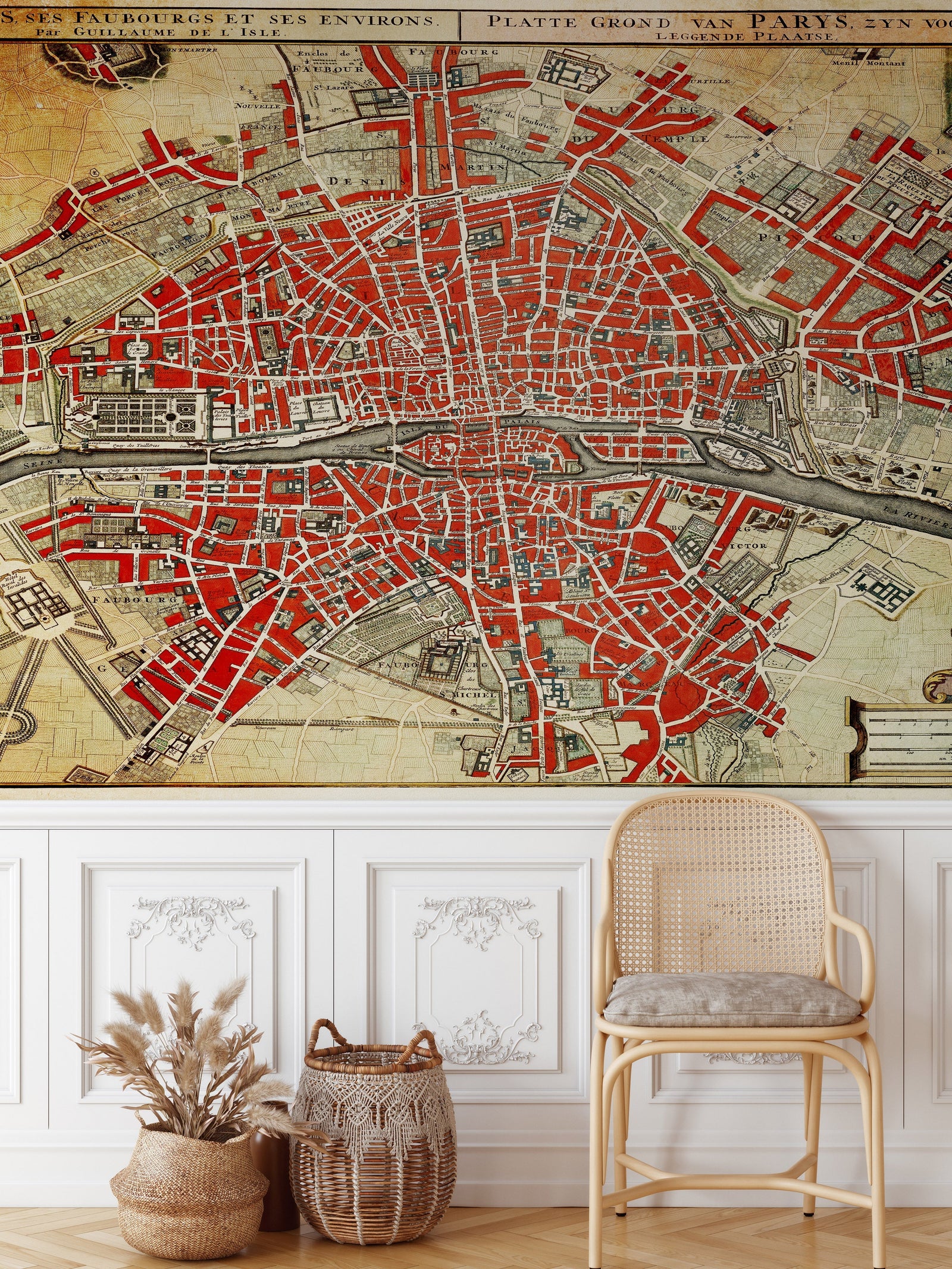 Fotomural vintage con mapa de París. Plattegrond van Parijs (ca. 1721-1774) de Guillaume Delisle. #6312
