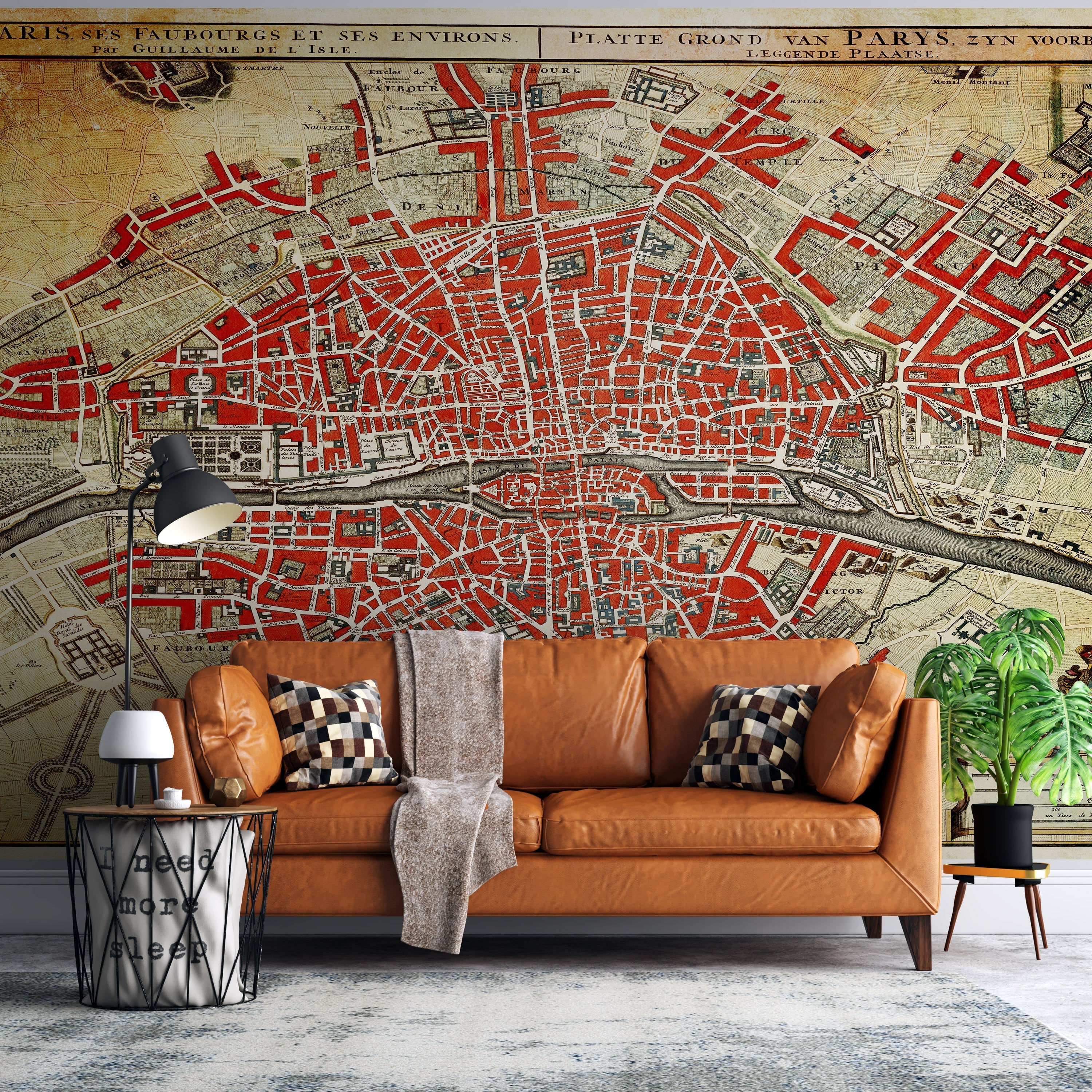 Fotomural vintage con mapa de París. Plattegrond van Parijs (ca. 1721-1774) de Guillaume Delisle. #6312