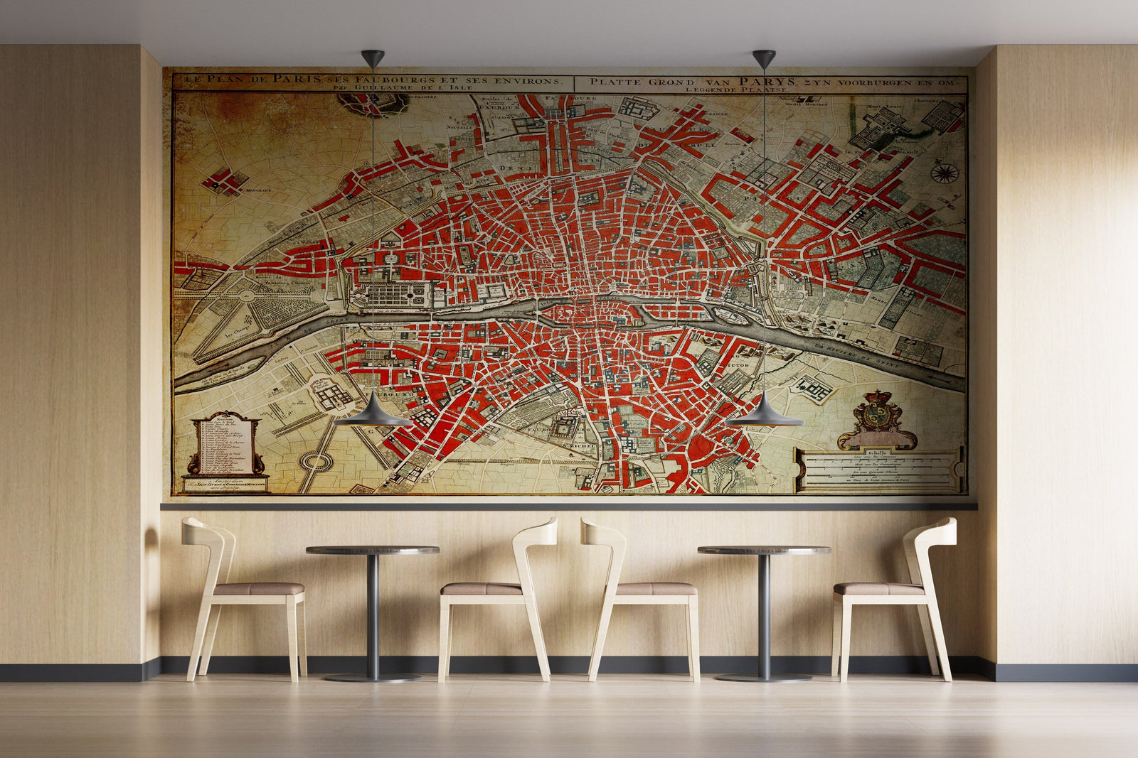 Fotomural vintage con mapa de París. Plattegrond van Parijs (ca. 1721-1774) de Guillaume Delisle. #6312