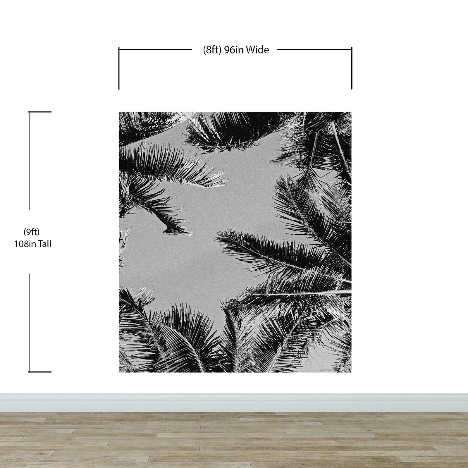 Mural de palmeras tropicales en blanco y negro. Estilo veraniego vintage. #6315