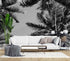 Mural de palmeras tropicales en blanco y negro. Estilo veraniego vintage. #6315