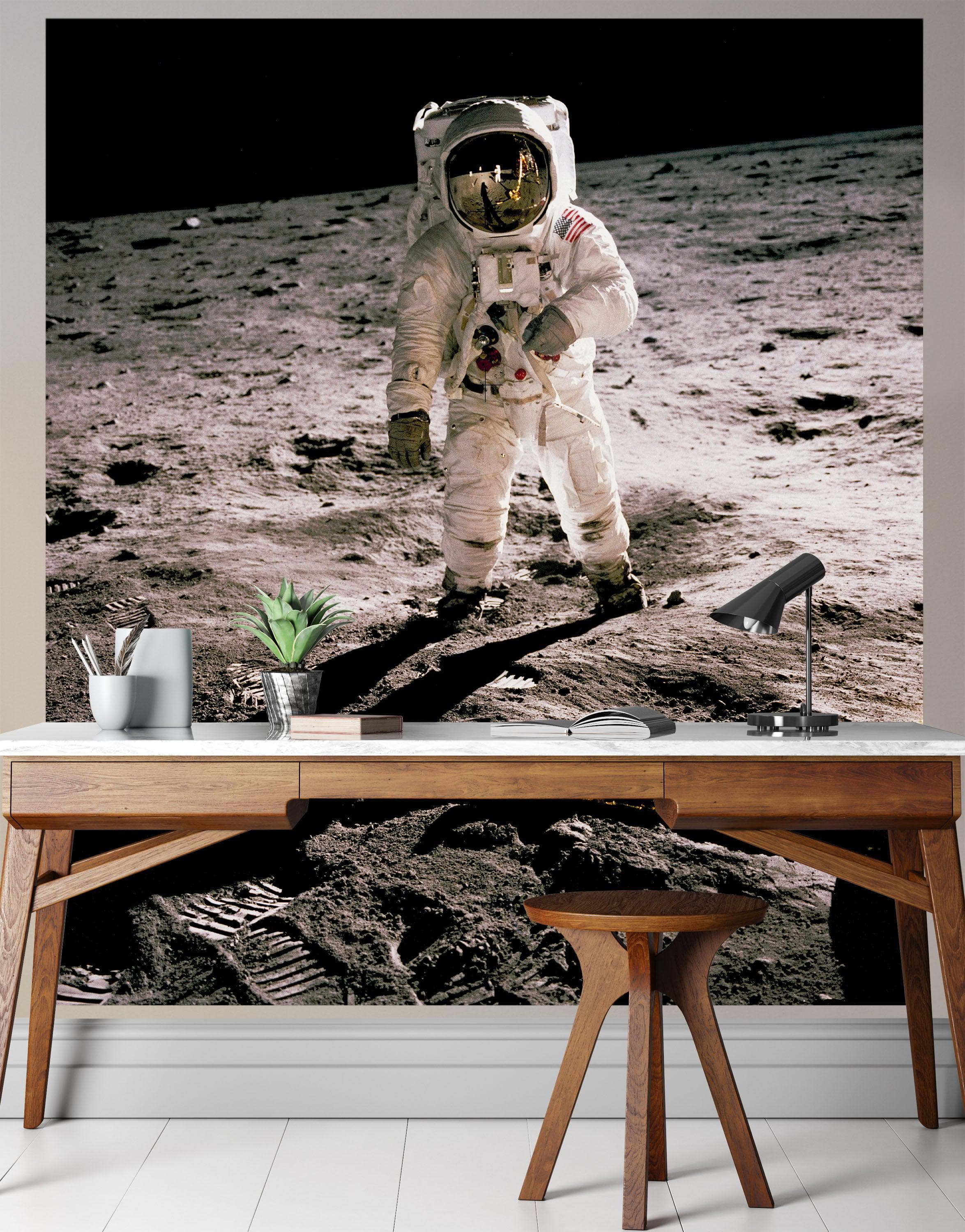Mural de pared de astronauta en la luna. Decoración con temática espacial. #6317