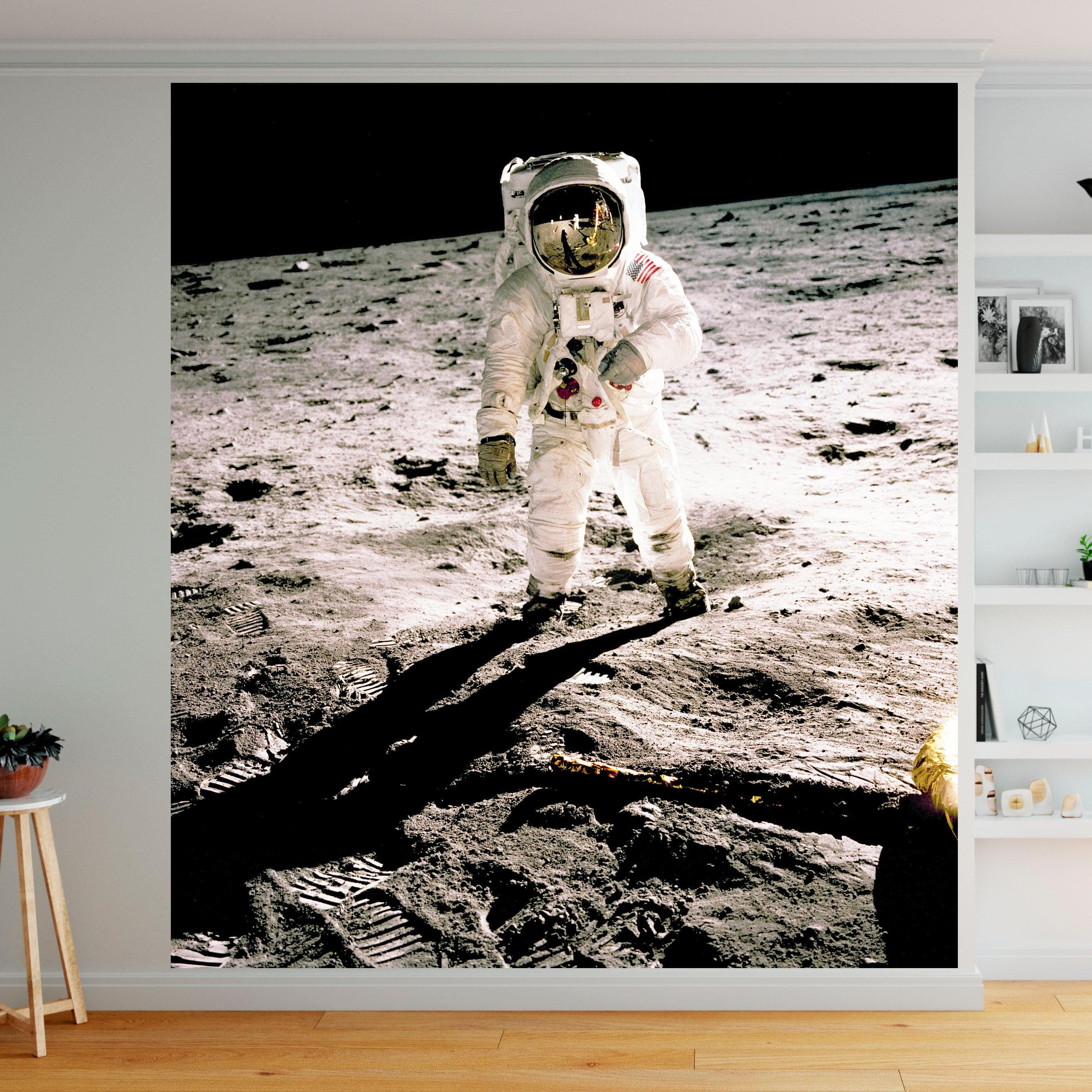 Mural de pared de astronauta en la luna. Decoración con temática espacial. #6317