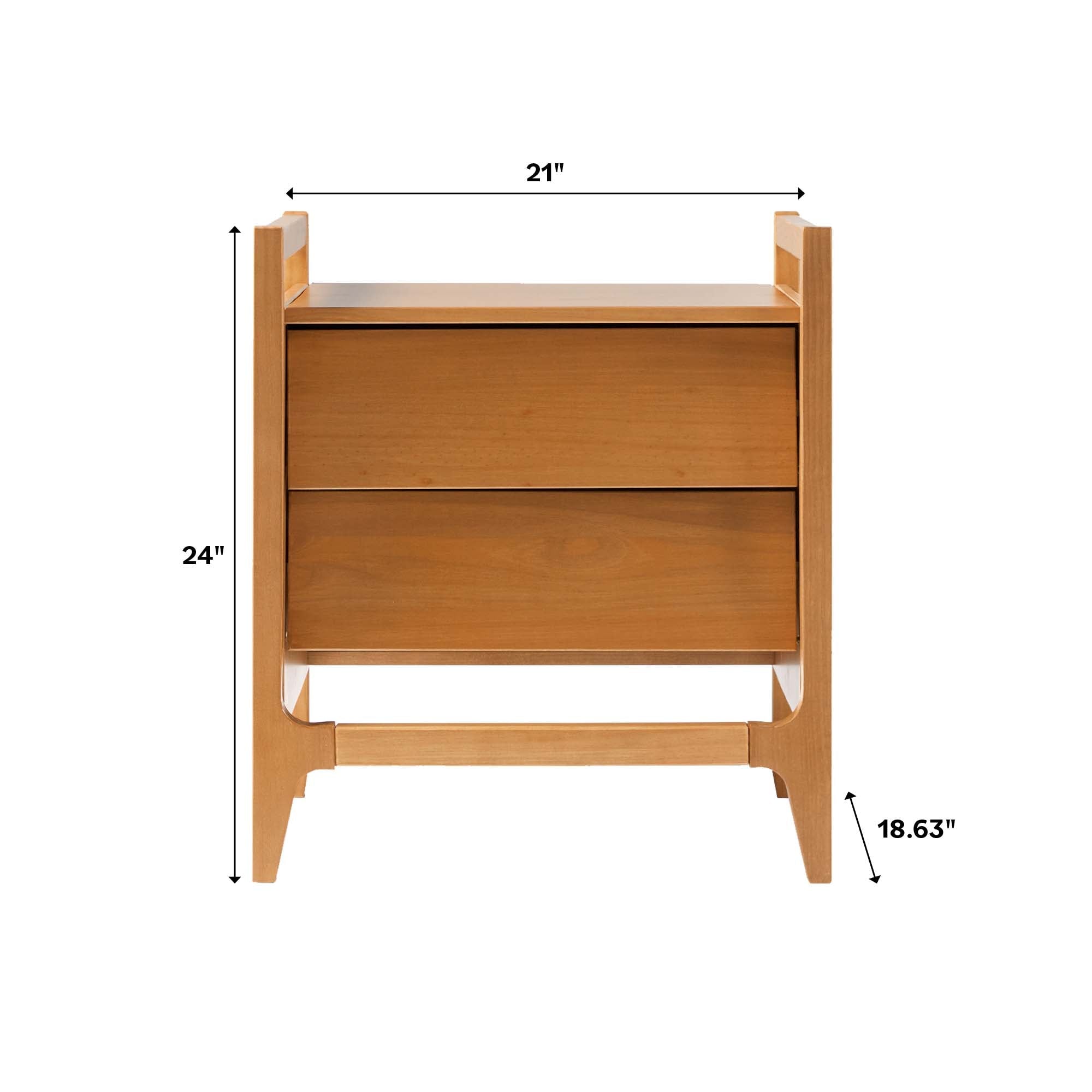 Mesita de noche de madera con dos cajones de estilo moderno de mediados de siglo de Oswald