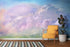 Mural de pared con vista al cielo nublado. Diseño abstracto con texturas grunge, rayadas y granuladas. Papel tapiz autoadhesivo. N.º 6326