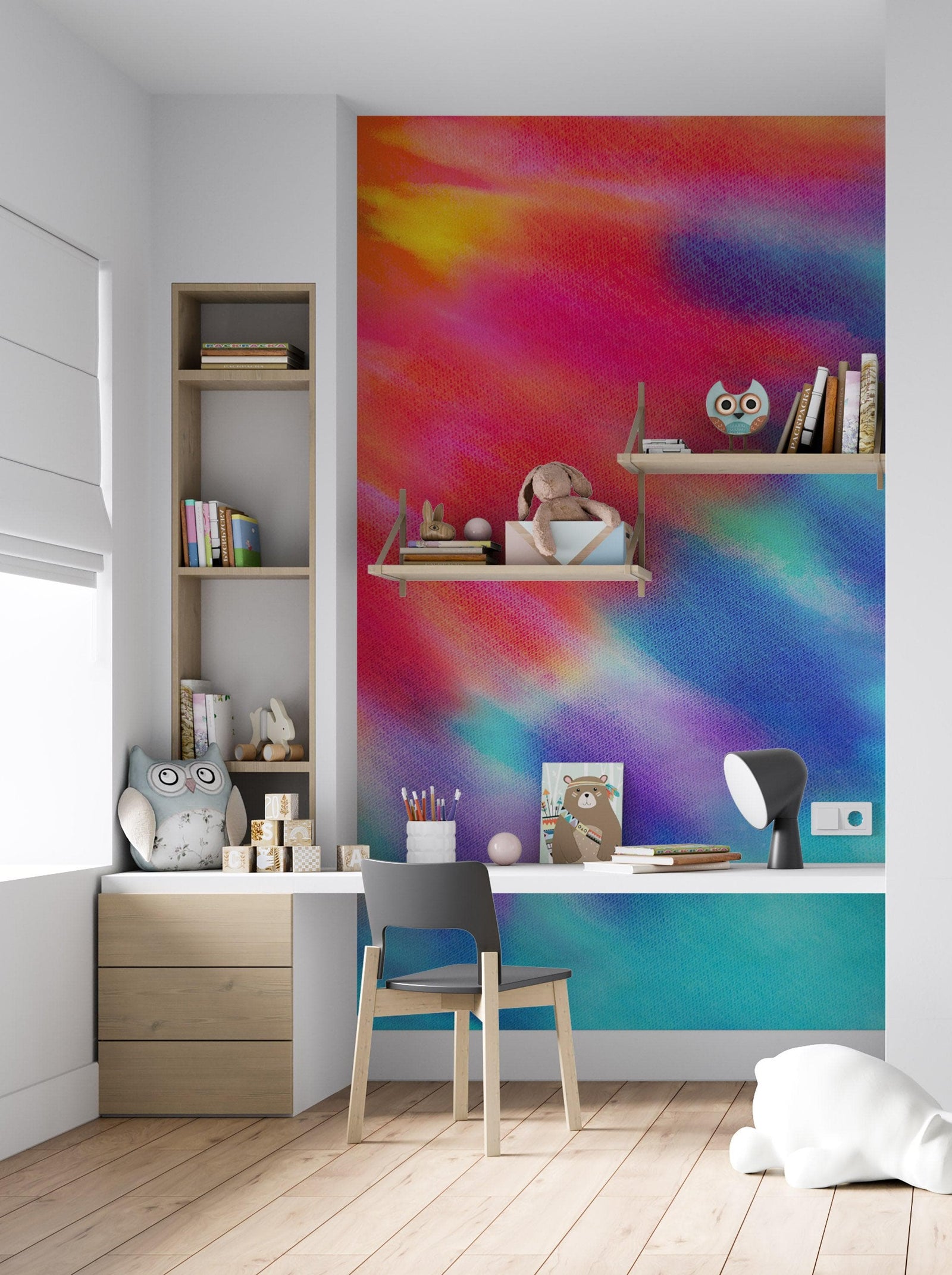 Mural de pared con diseño de teñido anudado colorido. Papel tapiz despegable y adhesivo. N.º 6327