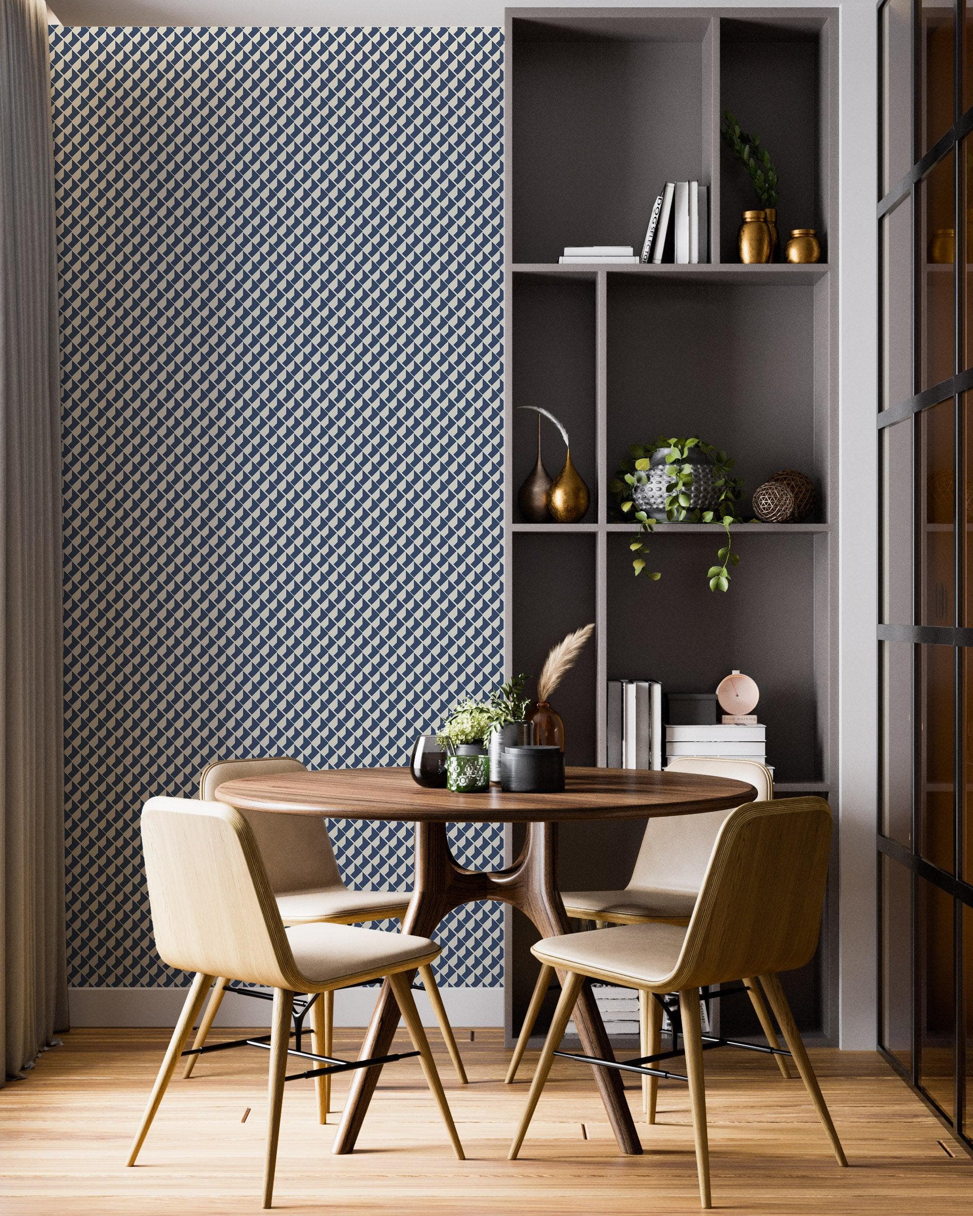 Mural de pared con diseño de formas geométricas modernas. Mosaico minimalista con forma de caja cuadrada y diseño Bauhaus. N.º 6328