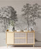 Mural de pared con árboles de bosque vintage. Diseño de arte abstracto monocromático con bocetos. Papel tapiz autoadhesivo. Mural de pared extraíble. N.º 6329