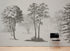 Mural de pared con árboles de bosque vintage. Diseño de arte abstracto monocromático con bocetos. Papel tapiz autoadhesivo. Mural de pared extraíble. N.º 6329