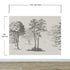 Mural de pared con árboles de bosque vintage. Diseño de arte abstracto monocromático con bocetos. Papel tapiz autoadhesivo. Mural de pared extraíble. N.º 6329