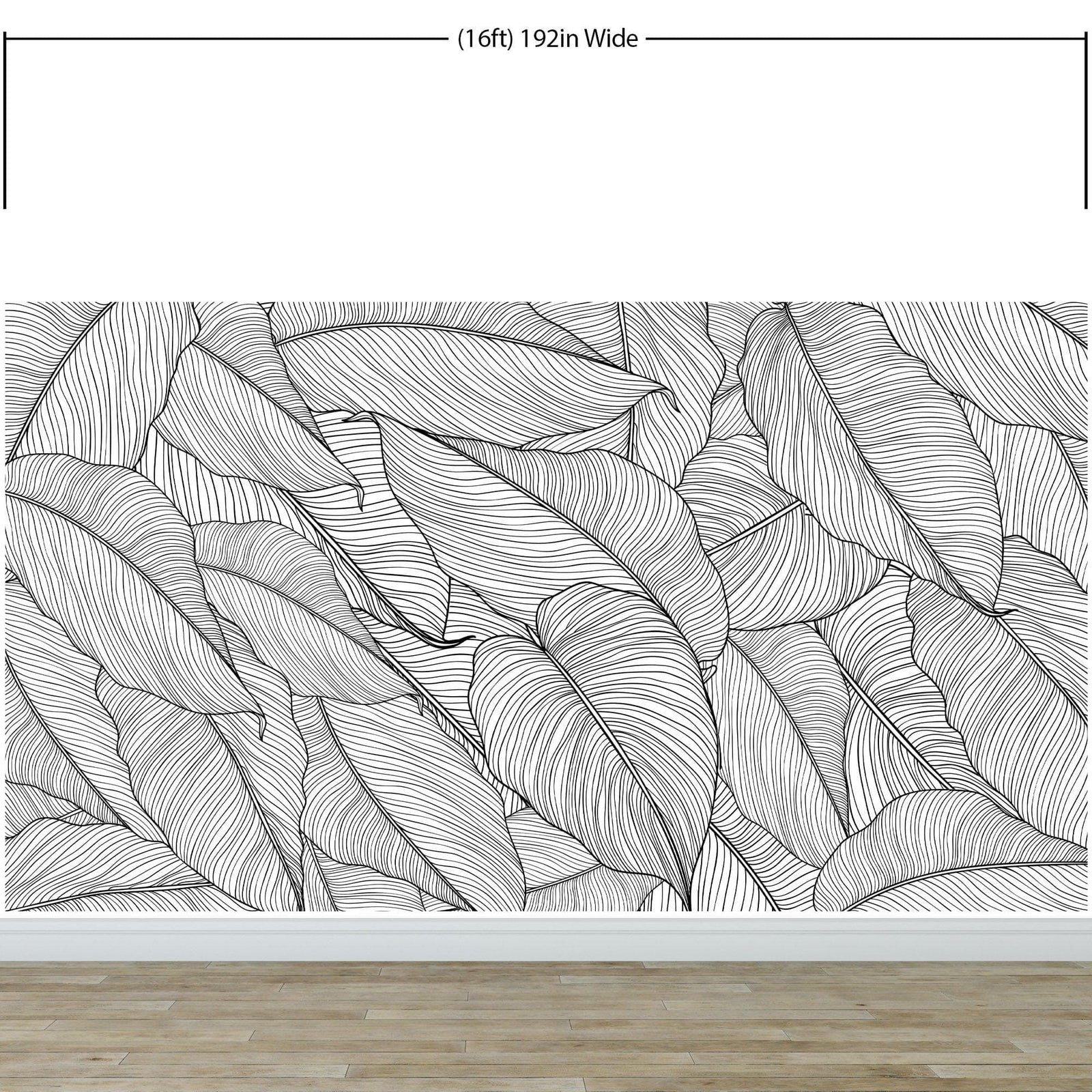 Papel tapiz de hojas de plátano, patrón de arte lineal de hojas de palmera, mural de pared autoadhesivo. #6330