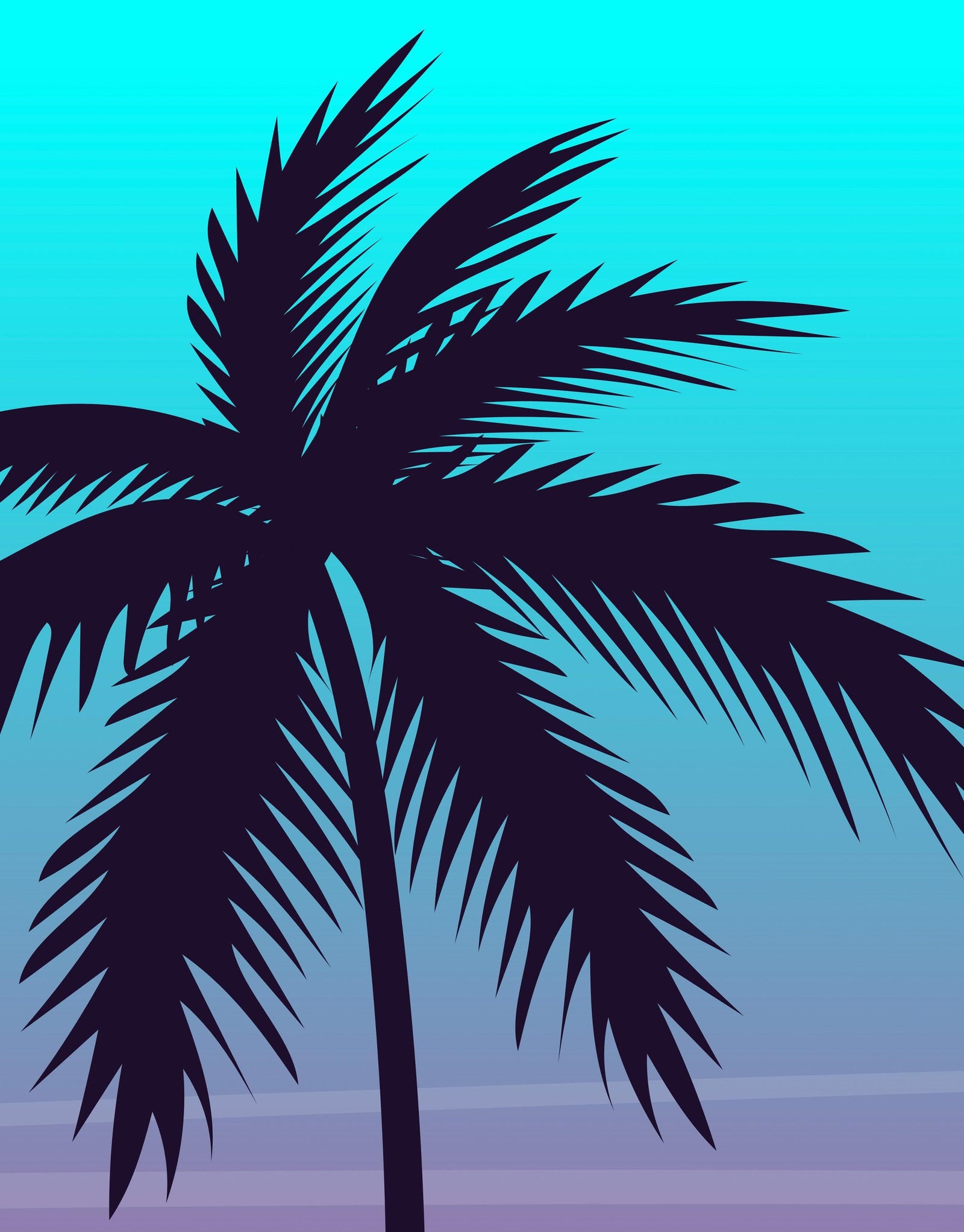 Mural de pared con ilustración de palmeras tropicales de Miami Vice Color Sunset. Colores vivos: azul Miami Vice y fucsia. N.º 6331