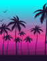 Mural de pared con ilustración de palmeras tropicales de Miami Vice Color Sunset. Colores vivos: azul Miami Vice y fucsia. N.º 6331