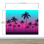 Mural de pared con ilustración de palmeras tropicales de Miami Vice Color Sunset. Colores vivos: azul Miami Vice y fucsia. N.º 6331