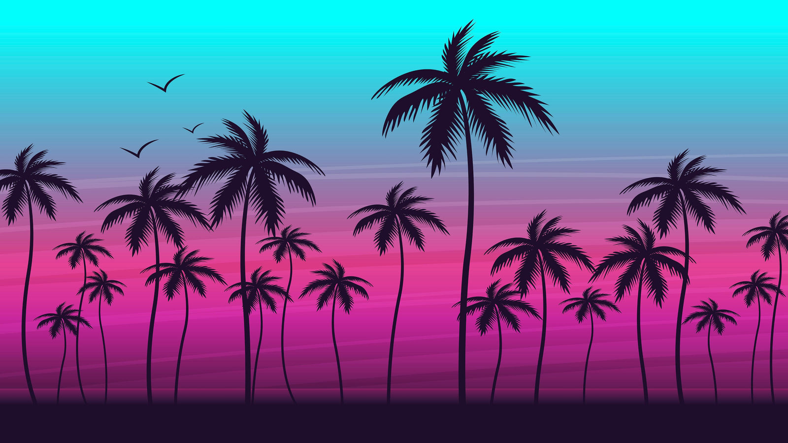 Mural de pared con ilustración de palmeras tropicales de Miami Vice Color Sunset. Colores vivos: azul Miami Vice y fucsia. N.º 6331