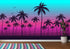 Mural de pared con ilustración de palmeras tropicales de Miami Vice Color Sunset. Colores vivos: azul Miami Vice y fucsia. N.º 6331