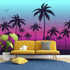 Mural de pared con ilustración de palmeras tropicales de Miami Vice Color Sunset. Colores vivos: azul Miami Vice y fucsia. N.º 6331